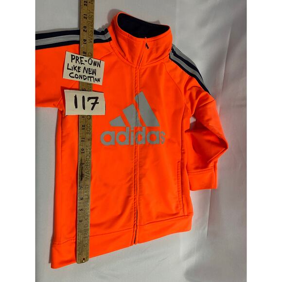 Adidas Youth Track Jacket Orange/Blue Size 7/8 (120) Striped Sleeve Logo Zip - Picture 4 of 7